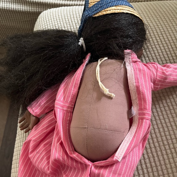 American Girl Doll in Pink Striped Dress with Blue Hat - Picture 6 of 7